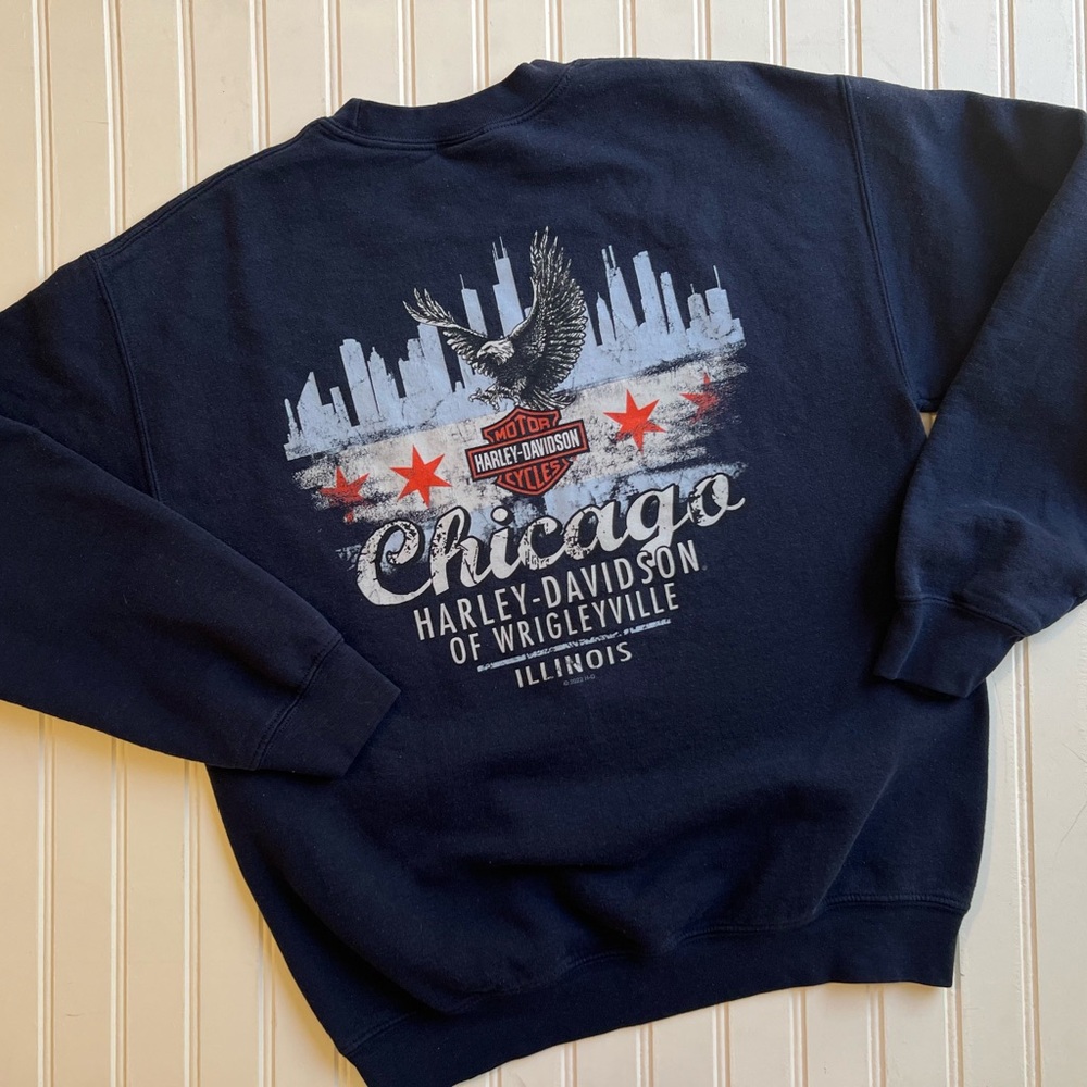 Harley-Davidson Chicago Wrigleyville Sweatshirt Medium Navy Eagle Graphic